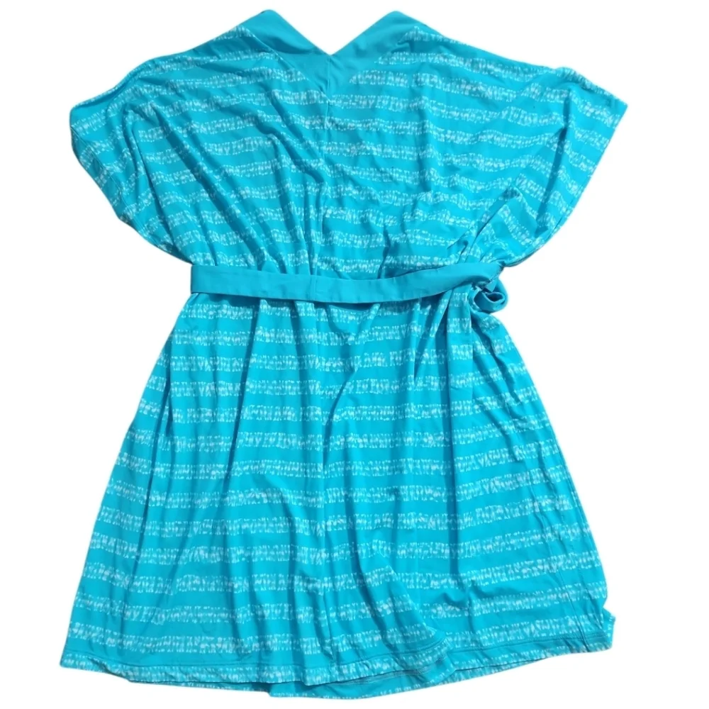 Michael Kors Kytoto Stripe V-Neck Belted Tunic Swim Cover-Up Blue Large NWT